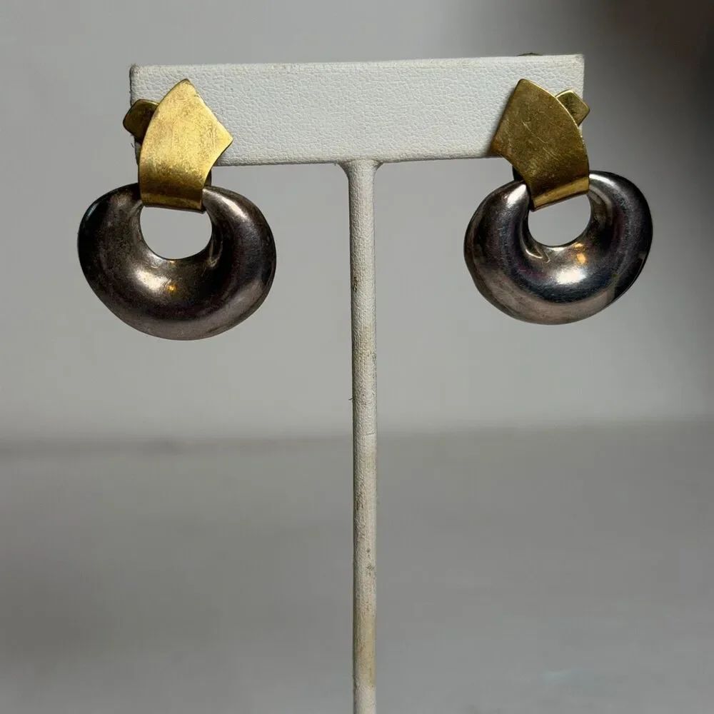 Vintage Mexico 925 Sterling Silver Brass Donut Post Earrings Modernist 16g